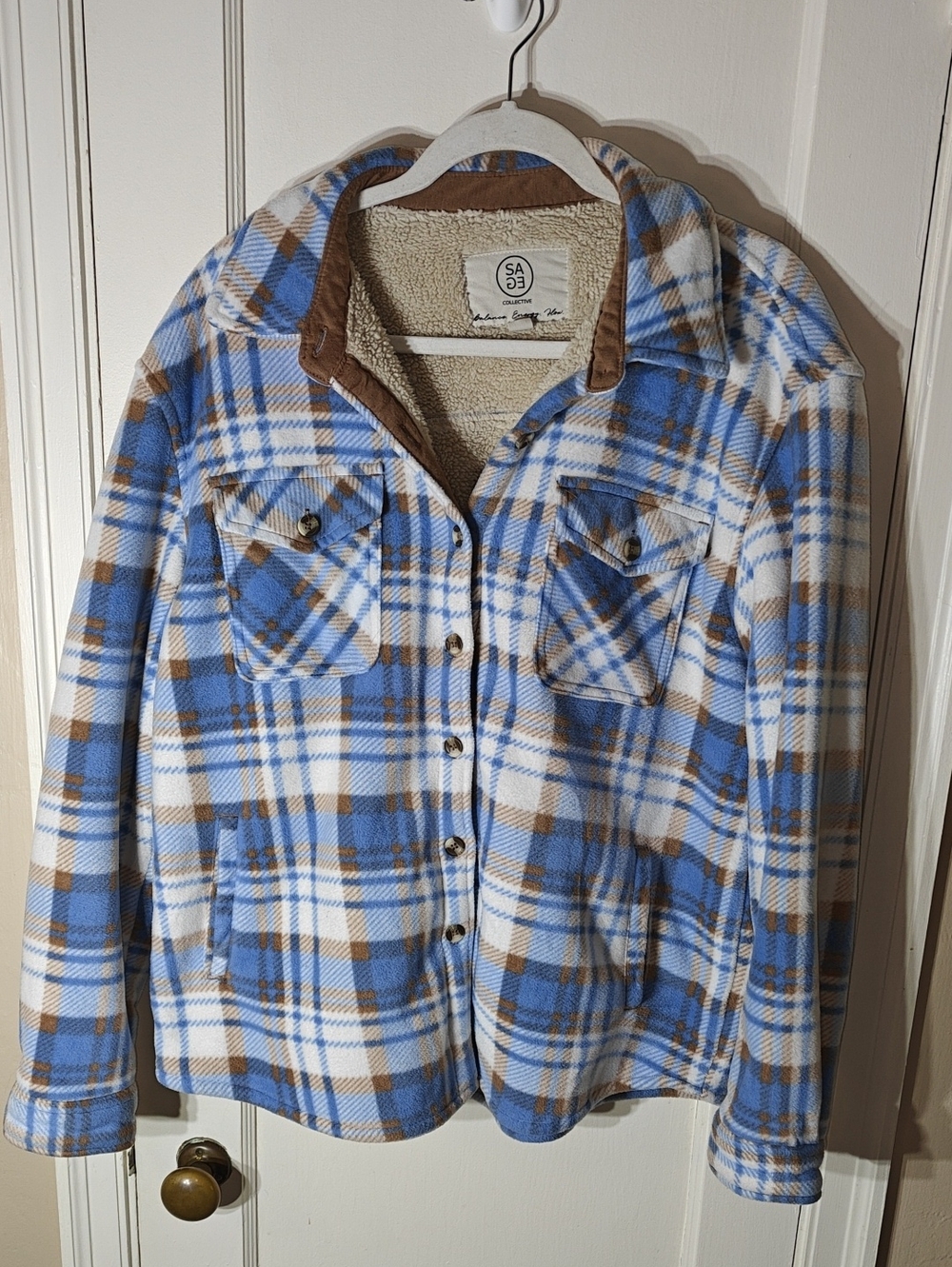 Blue & Brown Plaid Sherpa-Lined Jacket